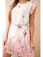 Dámské šaty s plisovaným rukávem a ozdobným páskem růžová Dámské šaty s plisovaným rukávem a ozdobným páskem růžová