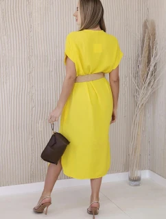 Šaty 5904 s ozdobným páskem - Žlutá