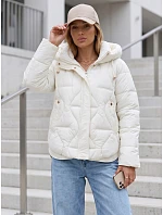 Dámská zimní prošívaná bunda s kapucí v barvě ecru FashionStreet TY5938 Dámská zimní prošívaná bunda s kapucí v barvě ecru FashionStreet TY5938