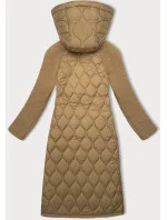 Béžová prošívaná dámská bunda pro přechodné období s délkou ke kolenům Way Mode (OMS-10WD-03)
