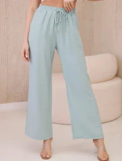 Viskózové kalhoty se širokými nohavicemi tmavá máta