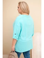 Dámská blůza Plus Size s bavlnou volného střihu s vodním výstřihem mátová