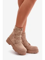 Zateplené dámské boty se sponami béžové Tiaeliana