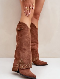 Kozačky S Ohnutým Holení Na Podpatku Hnědé Iveliri