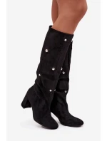 Dámské kozačky s izolací na podpatku s ozdobnými detaily černé Lucinda