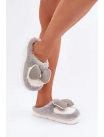 Futrzane Pantofle S Mašlí Šedé Grilis