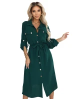 531-7 Midi košilka se zlatými knoflíky a vázáním - zelená