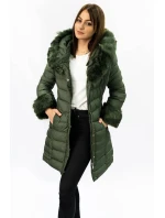 Prošívaná dámská zimní bunda v khaki barvě s kapucí (w750-1)