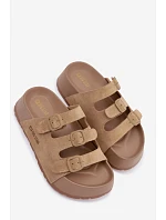 Dámské pantofle na masivní platformě s řemínky Big Star Béžové