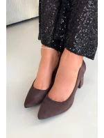 Dámské lodičky z eko-semiš na sloupkovém podpatku Sergio Leone – čokoládové