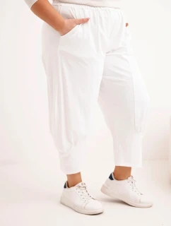 Dámské kalhoty Plus Size s nízkým sedem a gumou v pase bílé