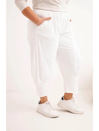 Dámské kalhoty Plus Size s nízkým sedem a gumou v pase bílé