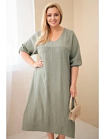 Dámské šaty plus size z bavlněného mušelínu s výstřihem do V khaki