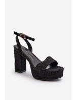 Džínové sandály na podpatku černé Acrana