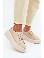 Kožené dámské tenisky na platformě s přezkou Vinceza 39973 Béžové