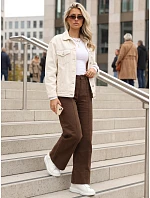 Dámské džíny s širokými nohavicemi a vysokým pasem, hnědé, FashionStreet UY3091 Dámské džíny s širokými nohavicemi a vysokým pasem, hnědé, FashionStreet UY3091