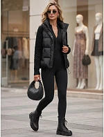 Dámská prošívaná péřová bunda s pletenými rukávy, černá, FashionStreet TY5930