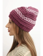Dámská zimní čepice s vzorem a vlnou K425 tmavě fialová