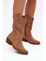 Dámské boty kovbojky na podpatku zateplené béžové Lovelle Dámské boty kovbojky na podpatku zateplené béžové Lovelle