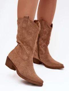 Dámské boty kovbojky na podpatku zateplené béžové Lovelle