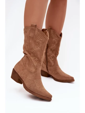 Dámské boty kovbojky na podpatku zateplené béžové Lovelle Dámské boty kovbojky na podpatku zateplené béžové Lovelle