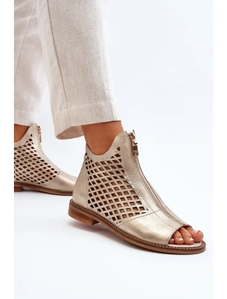 Zazoo kožené prolamované sandály se zipem, zlaté