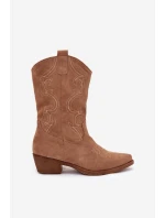 Dámské kotníkové boty cowgirl na podpatku – béžové Lovelle