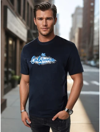 Pánské tmavě modré tričko s potiskem FashionStreet RX5372