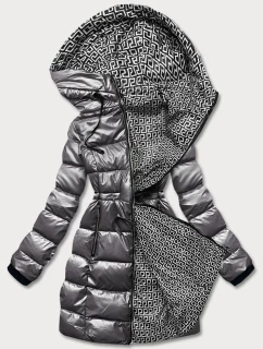 Šedá oboustranná dámská metalická bunda (R8070)