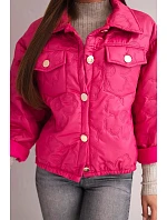 Dámská jarní prošívaná bunda s květinovým vzorem fuchsie