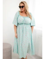 Dámská šaty Plus Size s výstřihem na šňůrky a elastickým pasem mátová