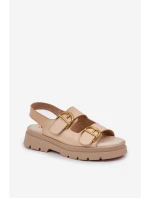 Eko kožené sandály s přezkami béžové Vulinea