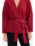 B297 Pletené sako bez límce s otevřenou přední částí - bordó