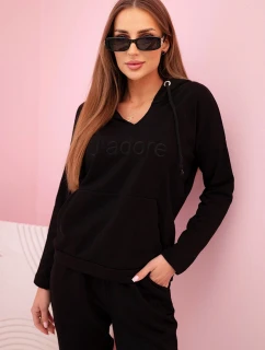 Dámská bavlněná souprava s kapucí a potiskem černá