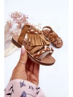 Dětské sandály na suchý zip se střapci Hněde Missy