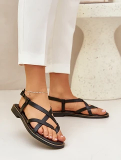 Kožené Ploché Sandály S Propletenými Pásky Zazoo 40429 Černé