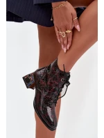 Lakované dámské kotníky z pravé kůže na podpatku s krystaly Artiker 57C0130 bordó