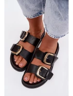 Dámské eko kožené nazouváky s zlatými sponami Černé Tervessa