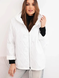 Dámská jarní prošívaná bunda s kapucí a zipem bílá