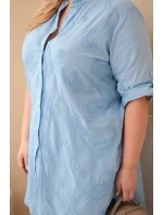 Dámská sukýnka Plus Size s výšivkou a ohrnovacími rukávy modrá