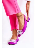 Semišové balerínky na vysokých podpatcích s zdobením tmavě růžovým Elena Semišové balerínky na vysokých podpatcích s zdobením tmavě růžovým Elena