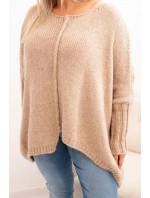 Dámský svetr Plus Size z akrylu volného střihu s 3/4 rukávem camelový Dámský svetr Plus Size z akrylu volného střihu s 3/4 rukávem camelový