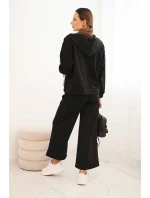 Dámská souprava máslo s širokými nohavicemi a mikinou na zip černý Dámská souprava máslo s širokými nohavicemi a mikinou na zip černý