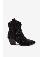 Dámské kotníkové boty Lelira kovbojky se zdobením – černé