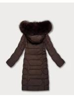 Dlouhá hnědá dámská bunda s kapucí (7665#)