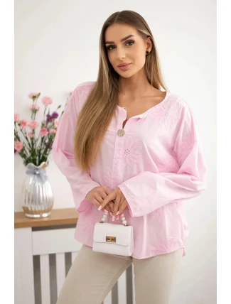 Košilová halenka s vyšívaným vzorem světle růžová Košilová halenka s vyšívaným vzorem světle růžová