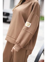 Komplet dámský máslový s volnou mikinou a kalhotami s nápisem LOVE tmavě camelový