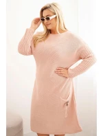 Dámská svetrková sukni Plus Size s mohairovým oversize s kapsou pudrově růžová