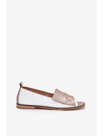 Kožené Elegantní Baletky S Otevřenými Prsty Bílá-Zlatá Zazoo 1865 Kožené Elegantní Baletky S Otevřenými Prsty Bílá-Zlatá Zazoo 1865