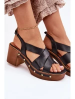 Kožené Sandály Na Podpatku Zazoo 1081 Černé Kožené Sandály Na Podpatku Zazoo 1081 Černé